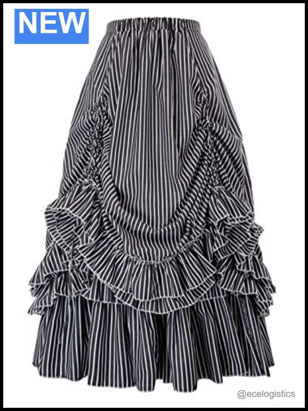 Victorian Gothic Steampunk Maxi Skirt Striped Ruffled Renaissance Circus